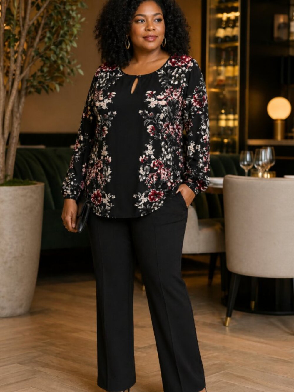 White House Black Market Floral Blouse XL Dark Floral Fall Workwear